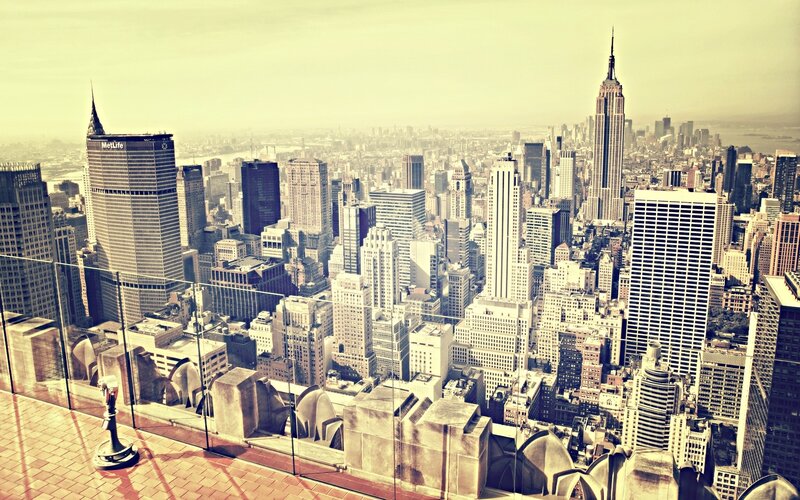 New York City Skyline — Sepia, Hazy, Photograph