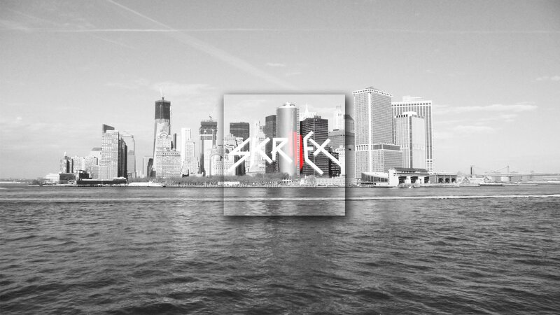 New York City skyline with Skrillex logo