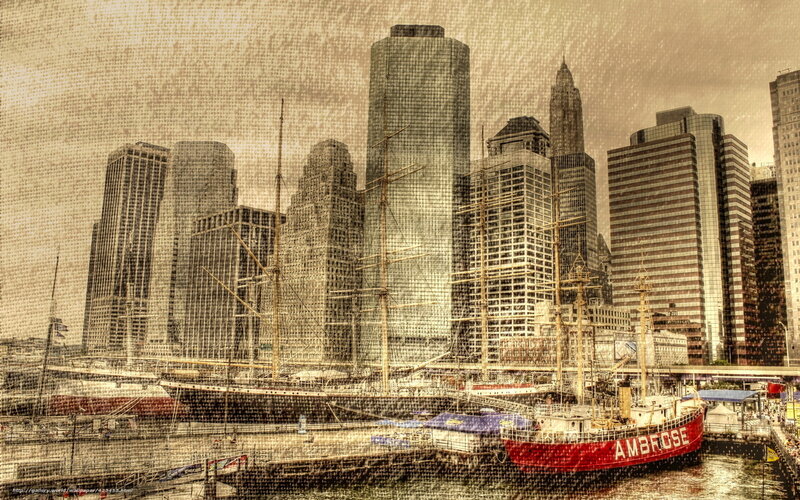 New York Harbor with historic ships