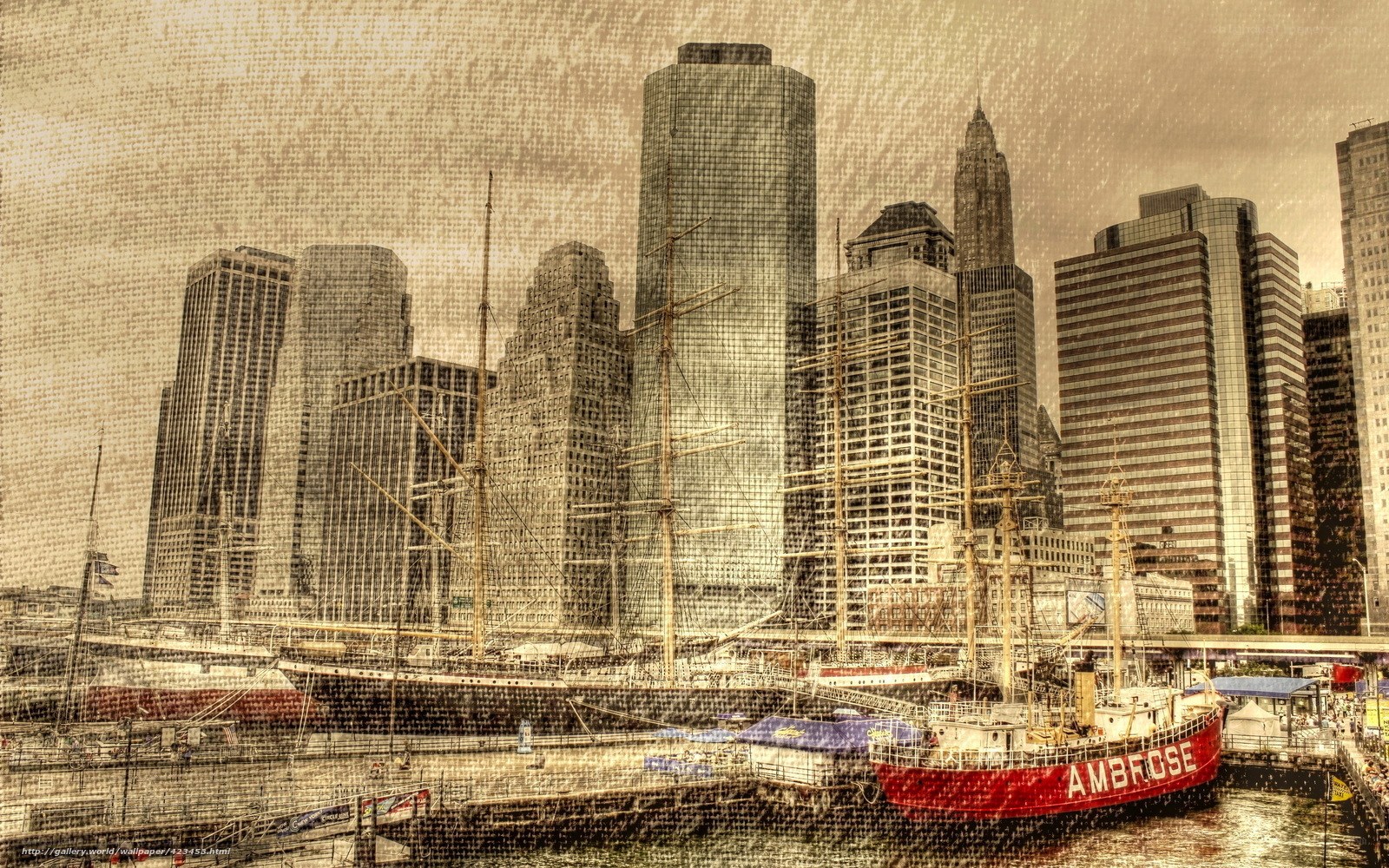 New York Harbor with historic ships