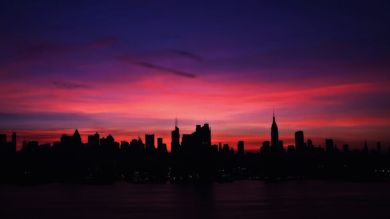 New York skyline at sunset