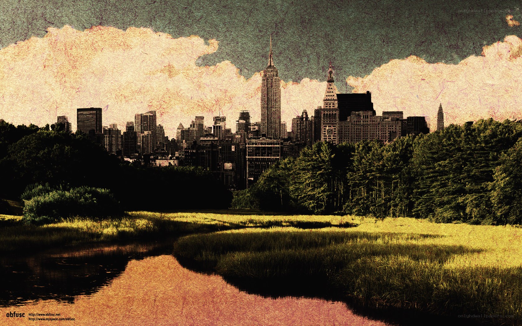 New York skyline from park