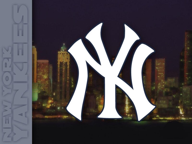 New York Yankees logo at night