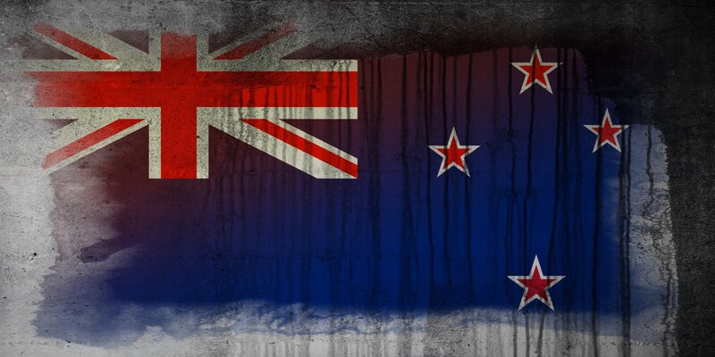 New Zealand flag on concrete wall