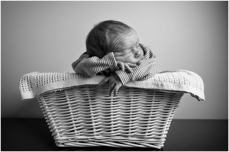 Newborn Baby in Basket — Black, Serene, Photograph