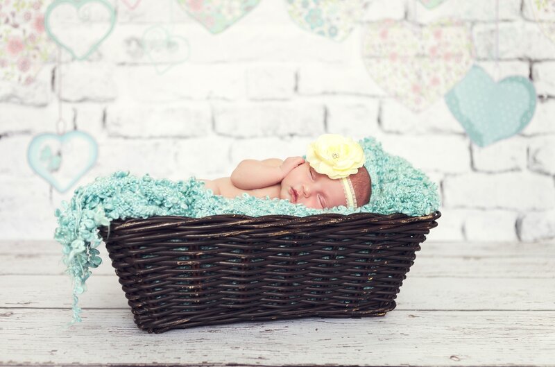 Newborn Baby in Basket — Blue
