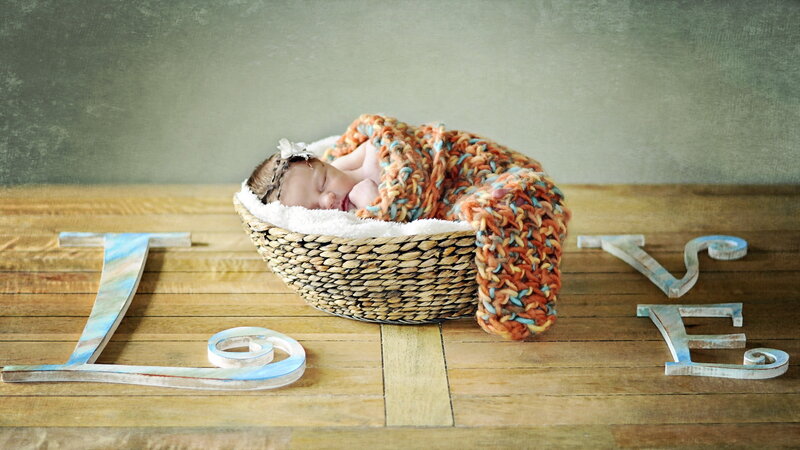 Newborn Baby in Basket — Brown, Serene, Photograph, Blanket
