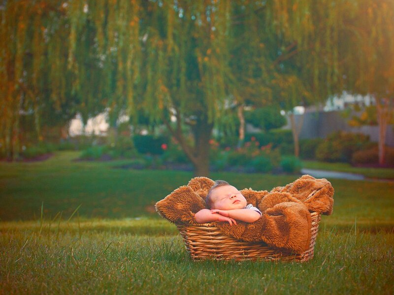 Newborn Baby in Basket — Green