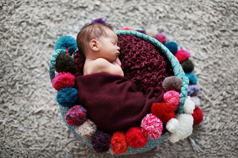 Newborn Baby in Basket — Maroon