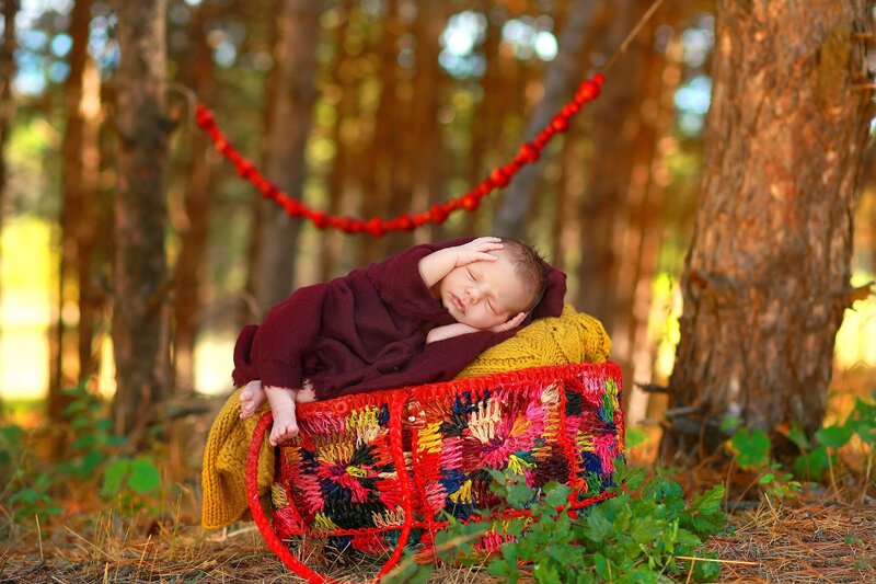 Newborn Baby in Basket — Red
