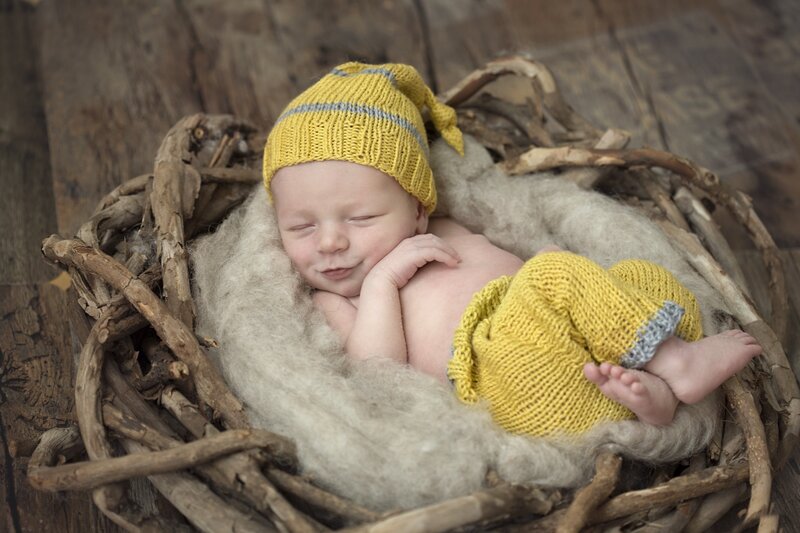 Newborn Baby in Basket — Yellow, Peaceful