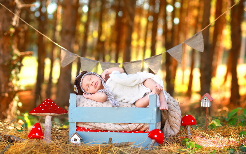 Newborn Baby in Bed — Blue