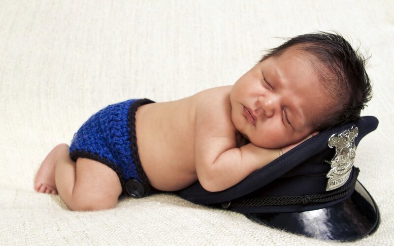 Newborn Baby Sleeping — Blue, Serene, Photograph