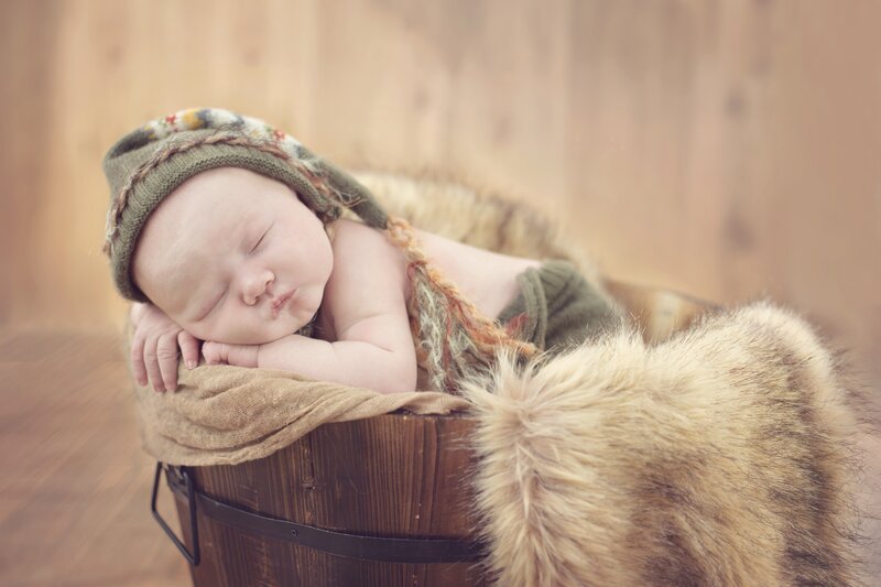 Newborn Baby Sleeping — Brown, Serene, Photograph, Hat