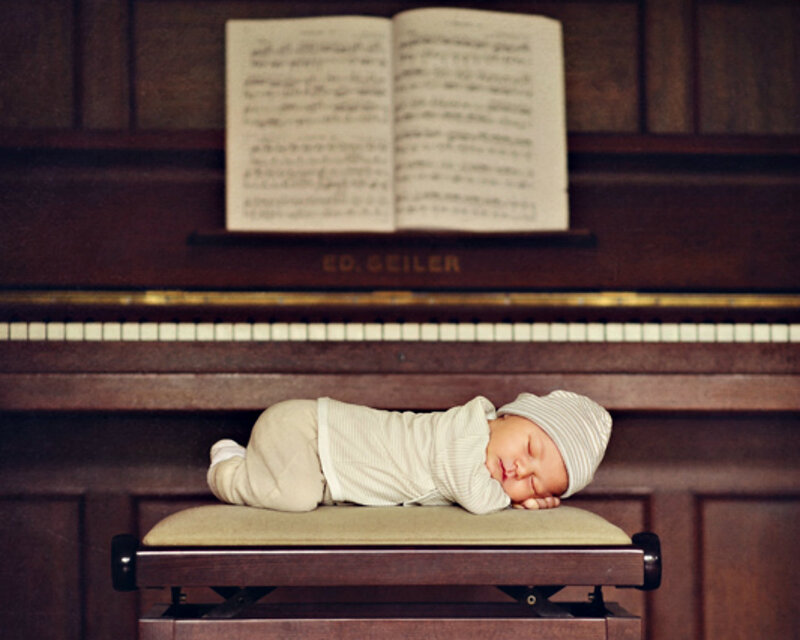 Newborn Baby Sleeping — Brown, Serene, Photograph, Piano