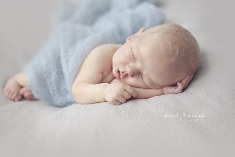 Newborn Baby Sleeping — Gray, Serene, Photograph