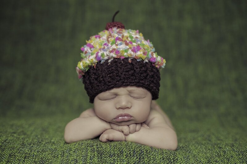 Newborn Baby Sleeping — Green, Serene, Photograph, Knit Hat