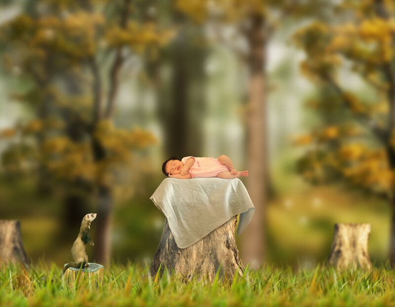 Newborn Baby Sleeping — Green