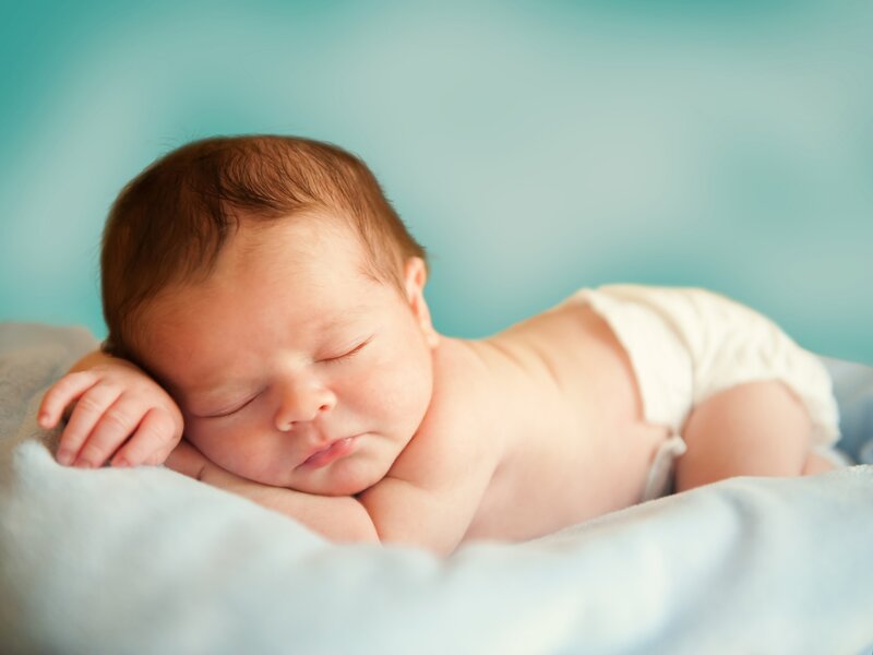 Newborn Baby Sleeping — Light Blue, Serene