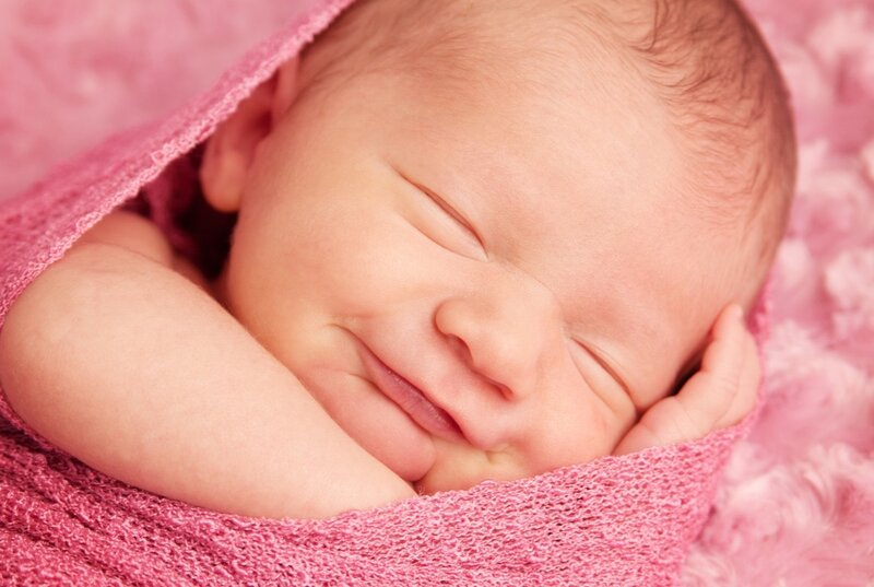 Newborn Baby Sleeping — Pink, Peaceful, Photograph, Pink Blanket