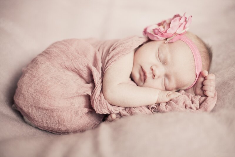 Newborn Baby Sleeping — Pink, Serene, Photograph, Flower Headband