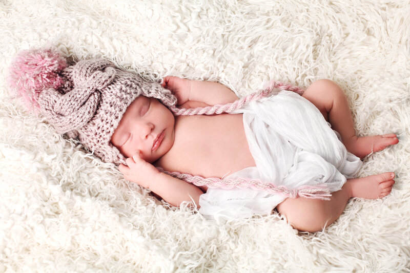 Newborn Baby Sleeping — Pink, Serene, Photograph, Knit Hat