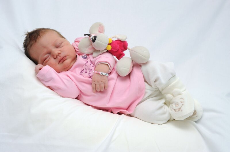 Newborn Baby Sleeping — Pink, Serene, Photograph, Stuffed Toy