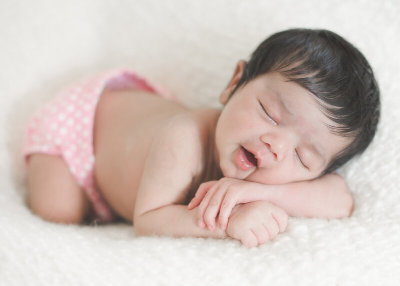Newborn Baby Sleeping — White, Peaceful, Photograph, Pink Diaper