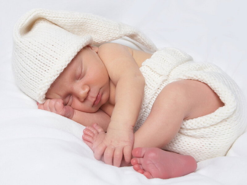 Newborn Baby Sleeping — White, Peaceful, Photograph