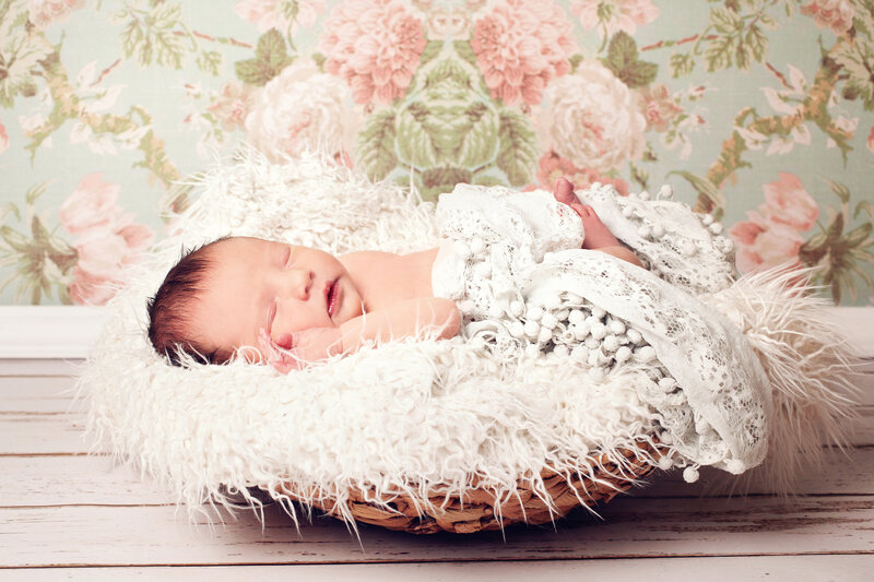Newborn Baby Sleeping — White, Serene, Photograph, Basket, Blanket