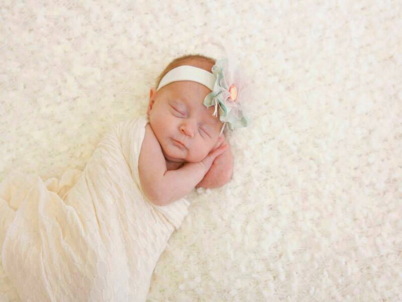 Newborn Baby Sleeping — White, Serene, Photograph, Headband, Blanket, Rug