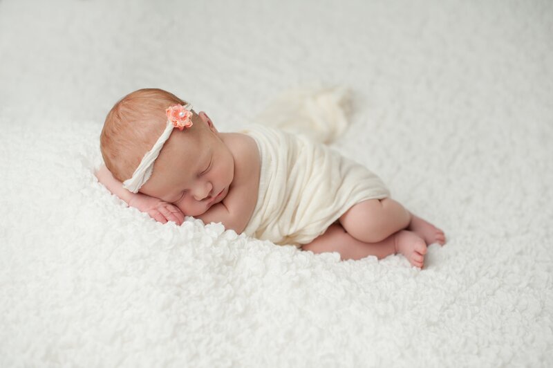 Newborn Baby Sleeping — White, Serene, Photograph, Headband, Blanket, Wrapping Cloth