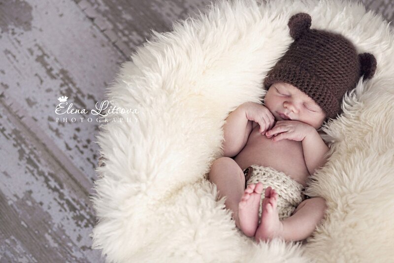 Newborn Baby Sleeping — White, Serene, Photograph, Knit Hat, Fluffy Blanket