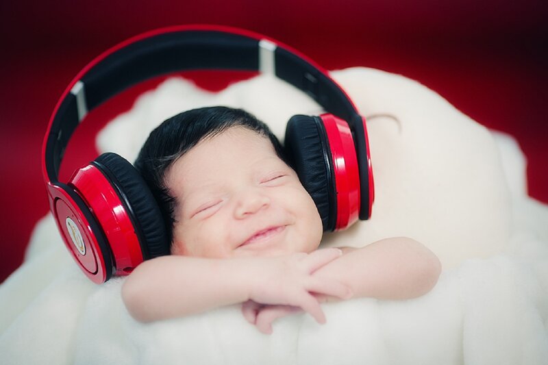 Newborn Baby with Headphones