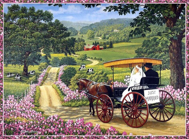 Newlyweds in Carriage — Green