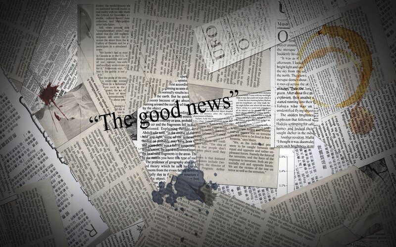 news collage with blood splatter