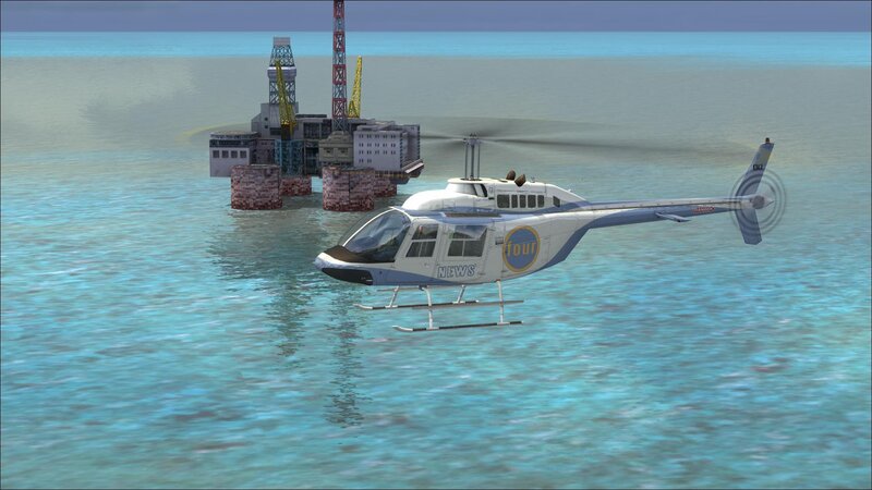 News helicopter over oil rig