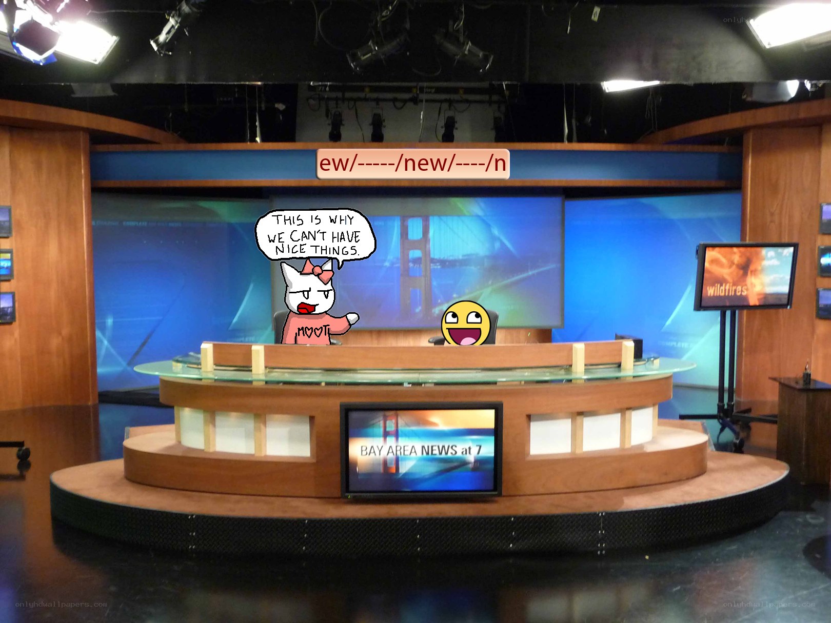 News studio with cartoon characters
