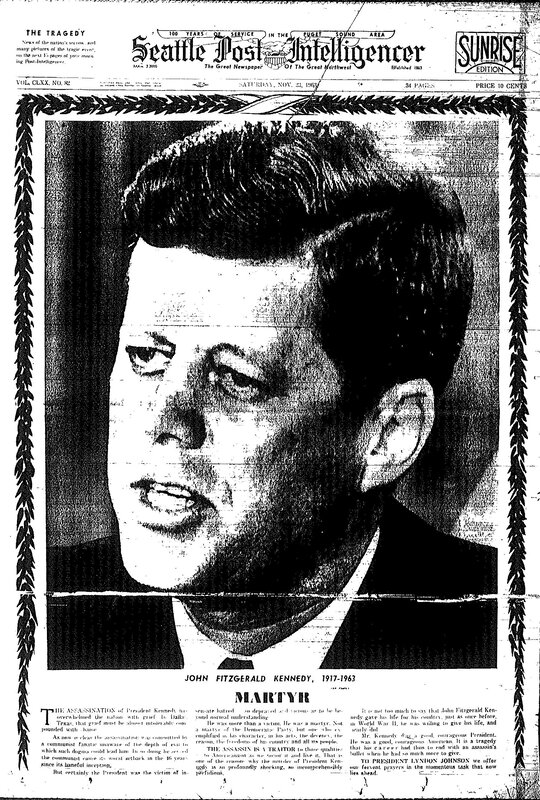 Newspaper front page of JFK assassination