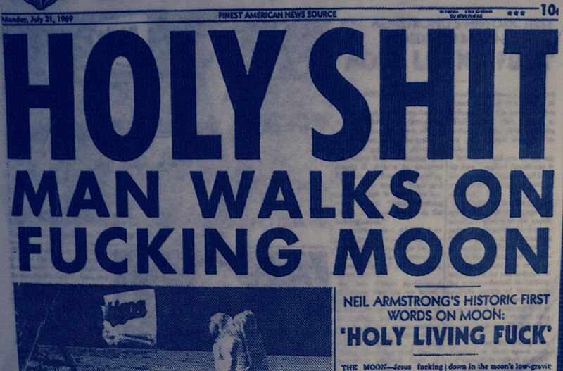 Newspaper headline about moon landing