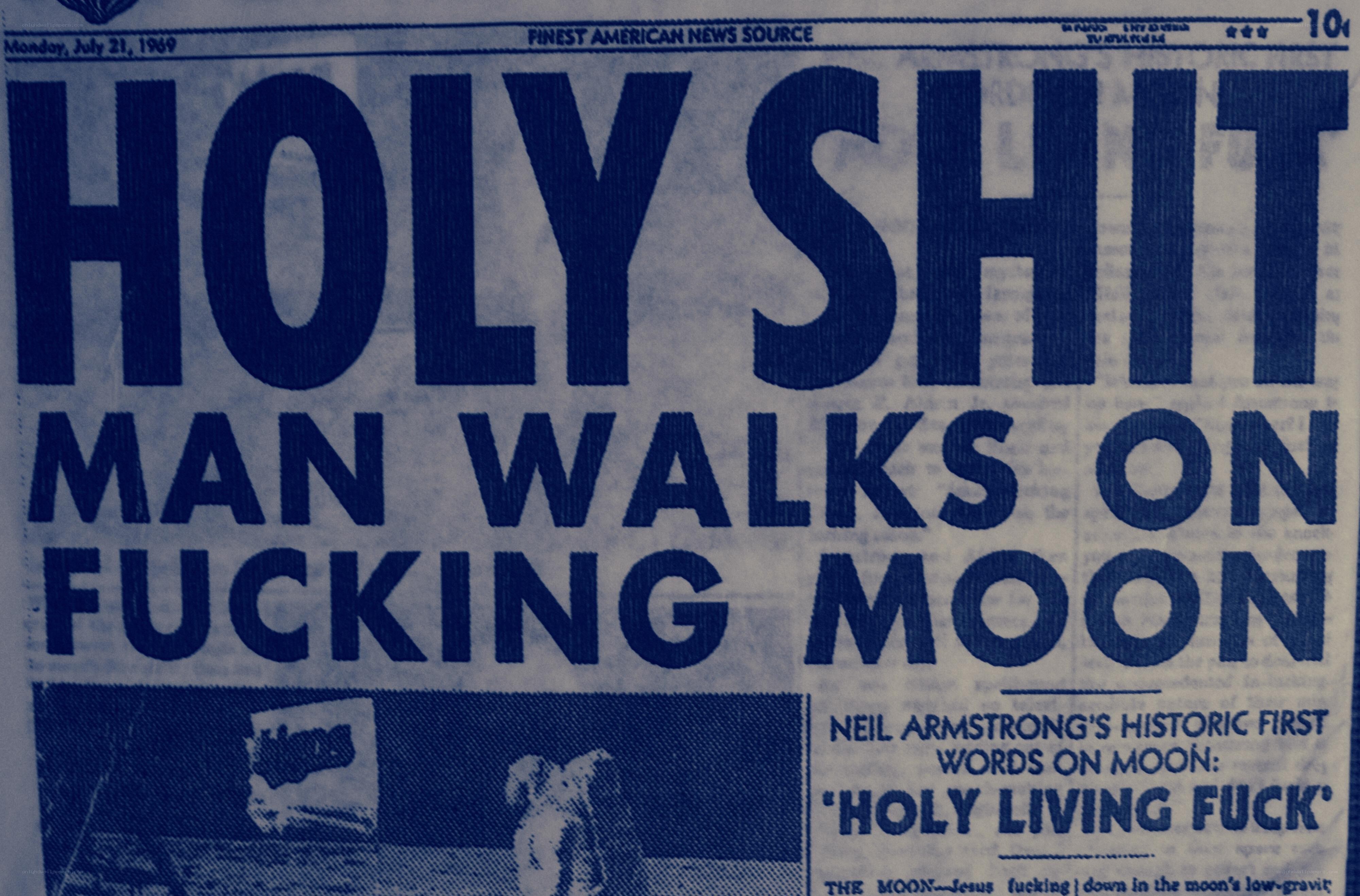 Newspaper headline about moon landing