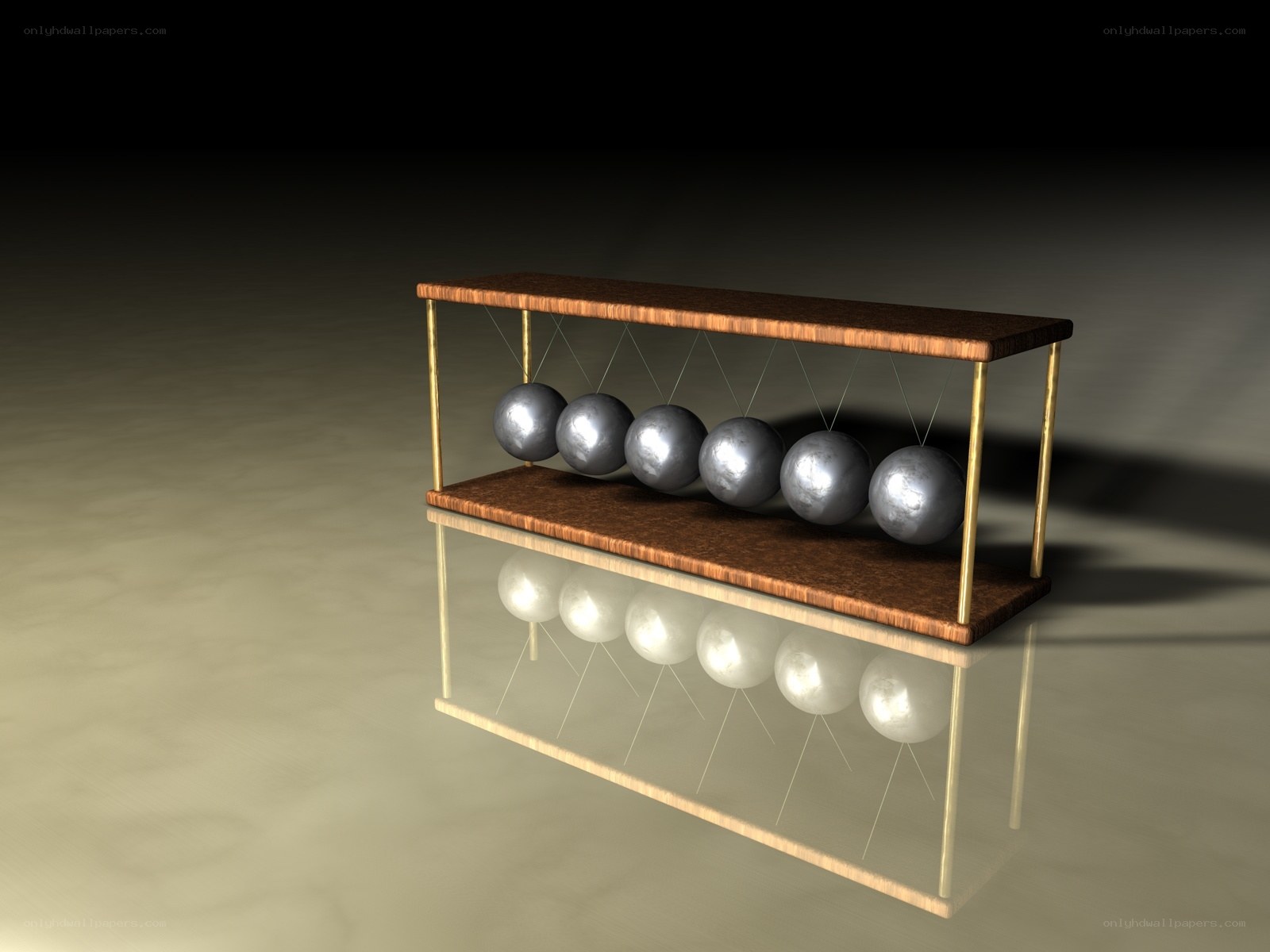 Newton's cradle on reflective surface