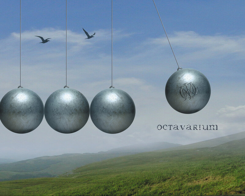Newton's cradle over a landscape