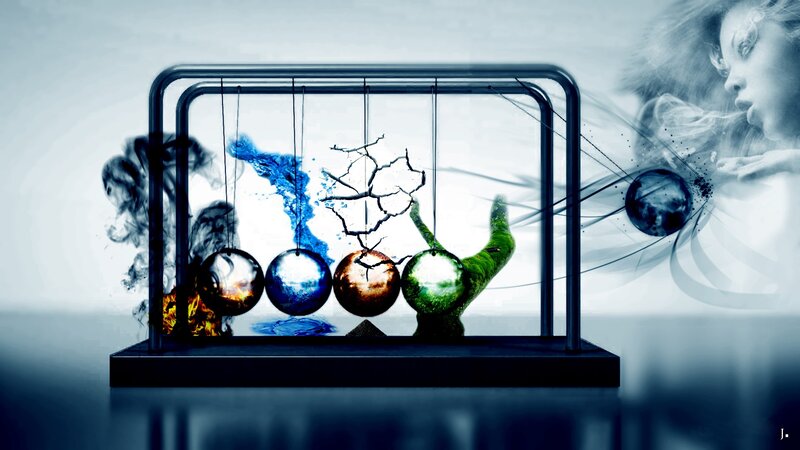 Newton's Cradle with Elements — Blue