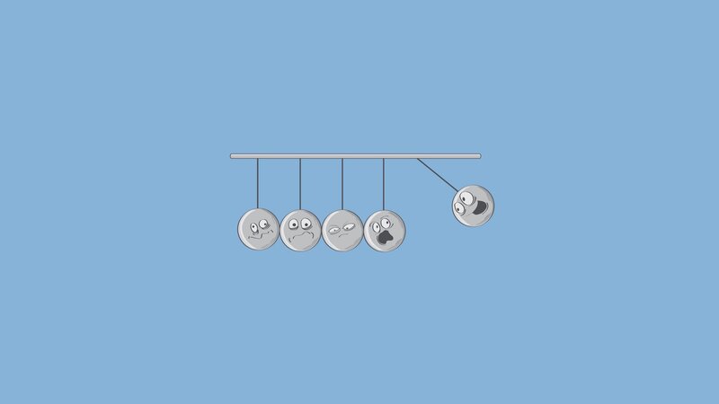 Newton's Cradle with Faces — Blue, Calm, Illustration