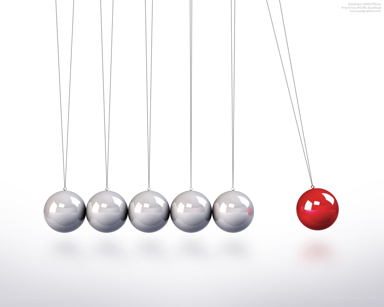 Newton's cradle with red ball