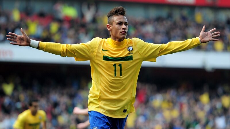 Neymar celebrates in Brazil jersey