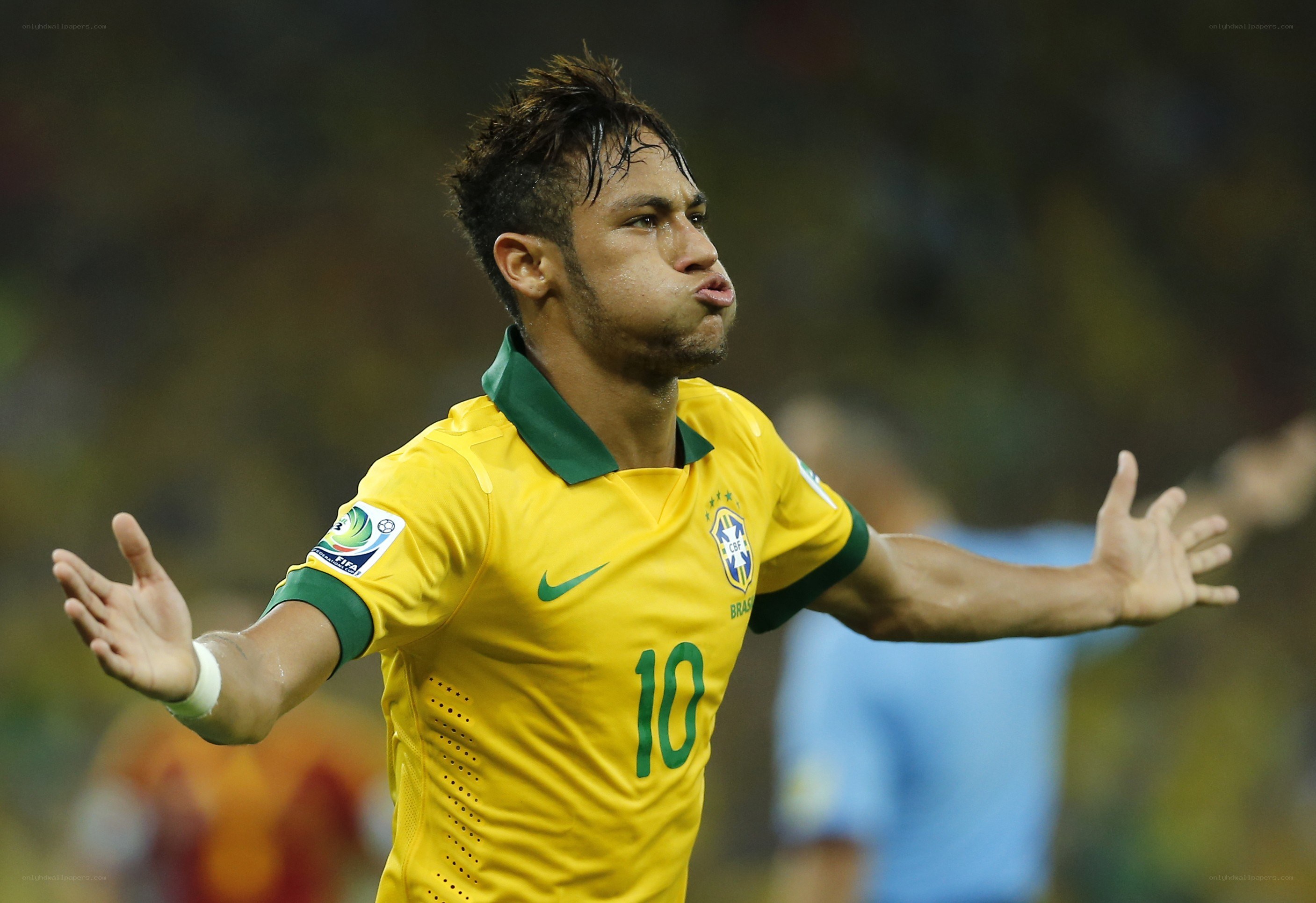 Neymar celebrating in Brazil jersey