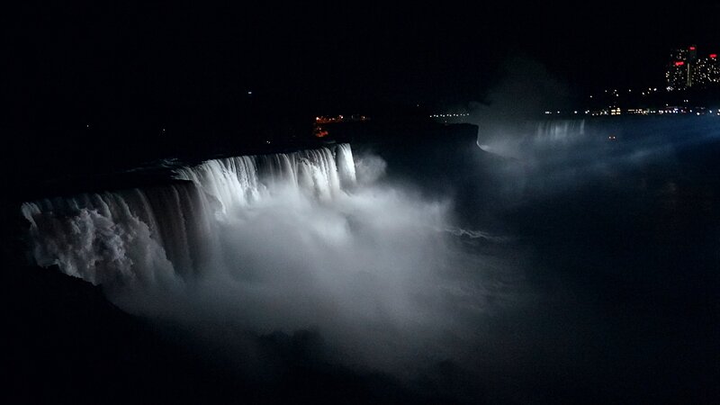 Niagara Falls at Night — Black, Dramatic, Photograph, City Lights
