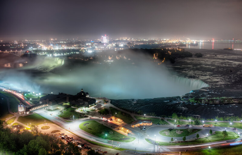 Niagara Falls at Night — Black, Dramatic, Photograph